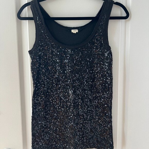 J. Crew Black Sequin Tank Raw Edges Size XS - Picture 1 of 3